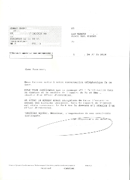 Exemple  d'une lettre reçu par un copropriétaire de son assurance dommage ouvrage se rétractant suite à un défaut d'entretien