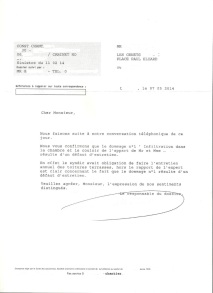 Exemple  d'une lettre reçu par un copropriétaire de son assurance dommage ouvrage se rétractant suite à un défaut d'entretien